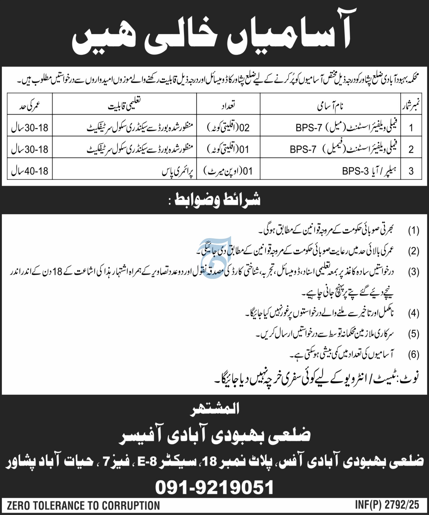 Jobs in Social Welfare Department Peshawar